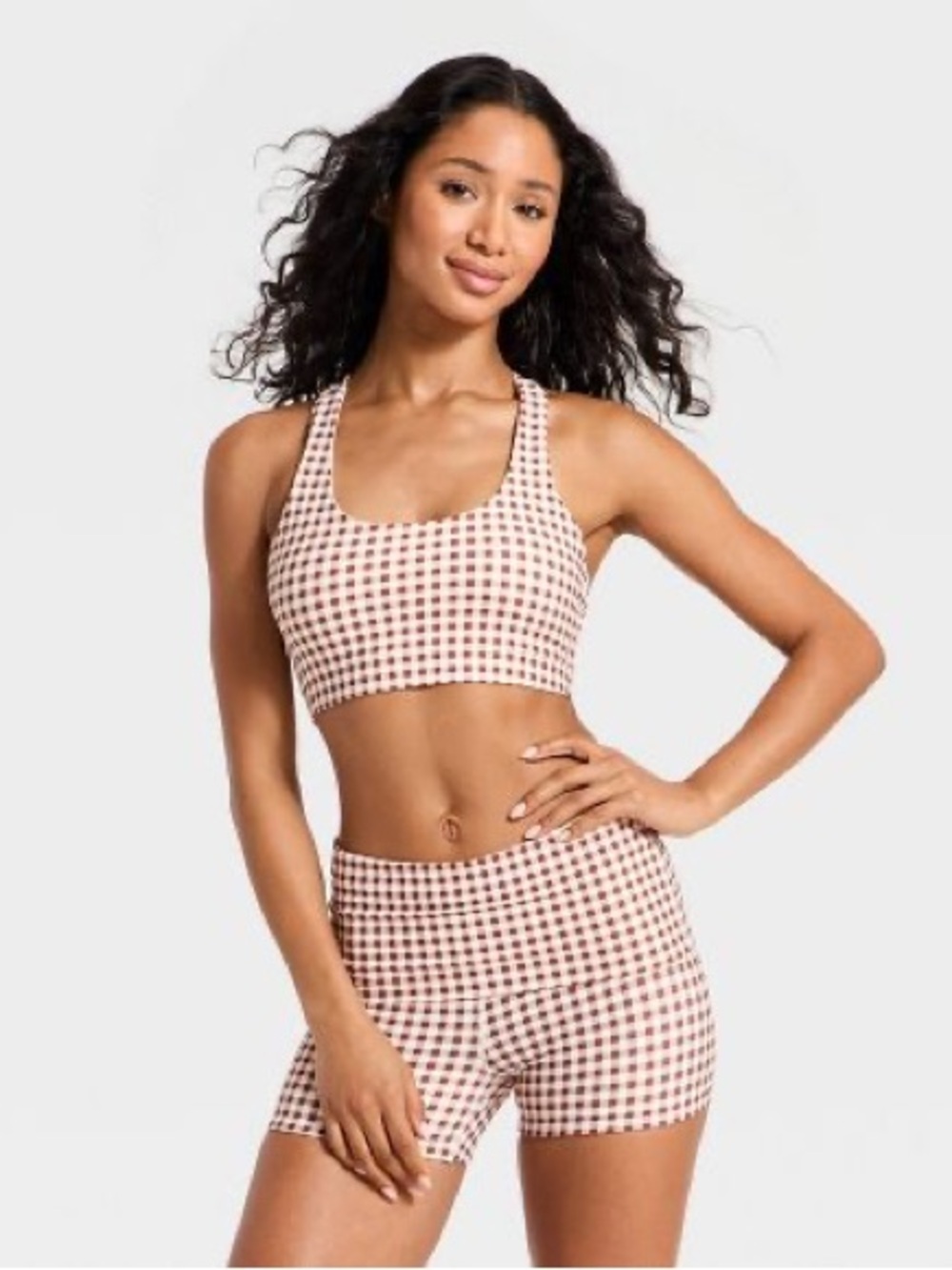 Gingham Two-Piece Active Set in Brown and White - JoyLab size XL NWT